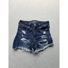 American Eagle Hi-Rise Festival Distressed Denim Shorts Dark Wash Women 00