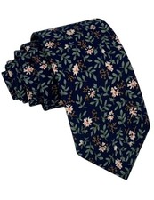 Kebocis Mens Cotton Necktie Skinny Tie for Men Floral - Orange / Navy 2.75" 
