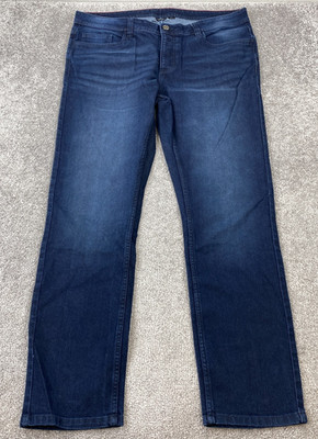 Livergy Straight Leg Jeans Men's 40 x 32 Blue Dark Wash Stretch Denim