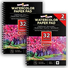 CHALKY CROWN Large Watercolor Paper Pad - White - 2 Pack 64 Sheets 