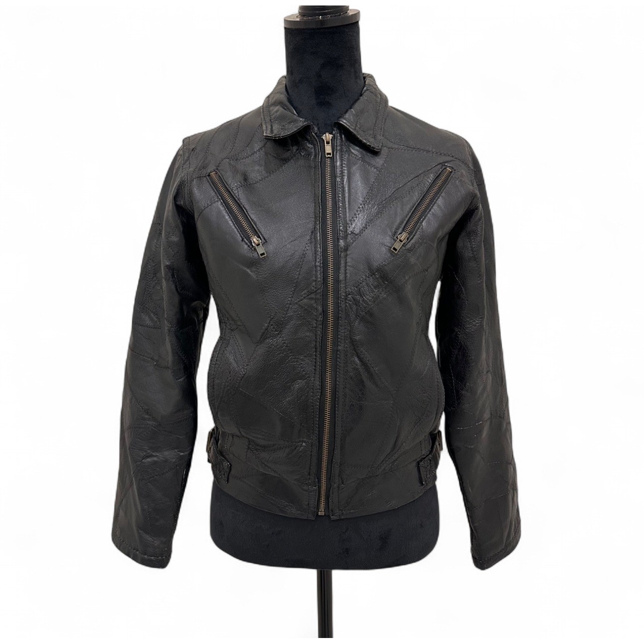 Vintage M Collection Black Patchwork Leather Jack… - image 1