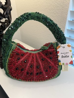 Handcrafted Beaded Watermelon Purse Green Red Shoulder Bag Made in India