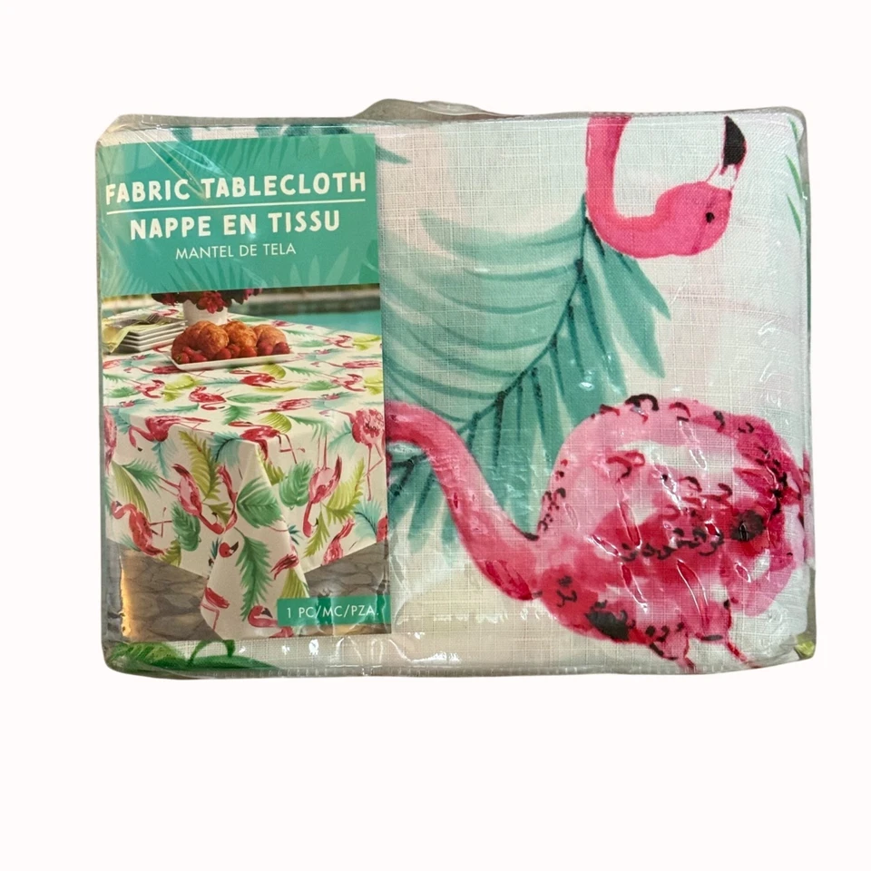 Flamingo Tropical Beach Fabric Tablecloth 60"x104" Wrinkle Resistant Table Decor - Image 4 of 4