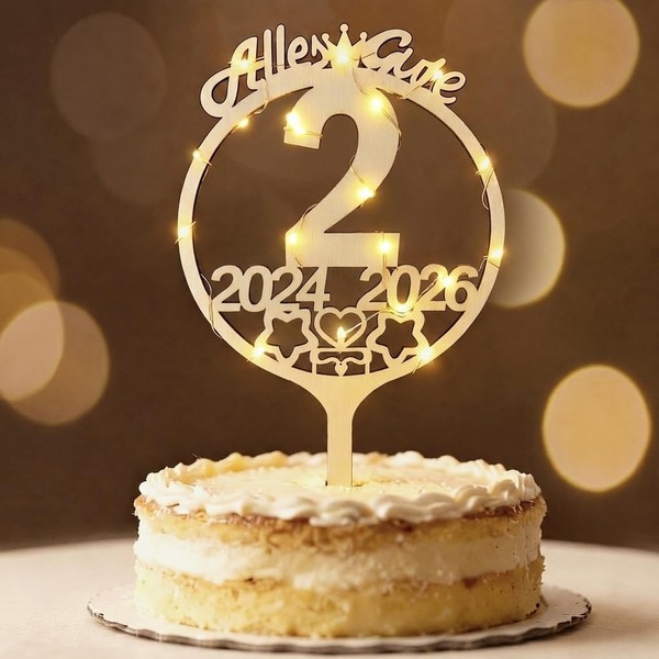 Tortendeko 2. Geburtstag Cake Topper Holz Deko Mit LED Lichterkette FüR Kinder-image