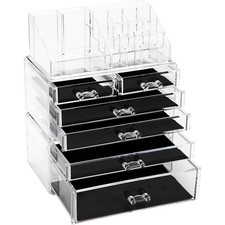 3-Layer Stackable Clear Makeup Organizer with Drawers, Acrylic Plastic Cosmet...