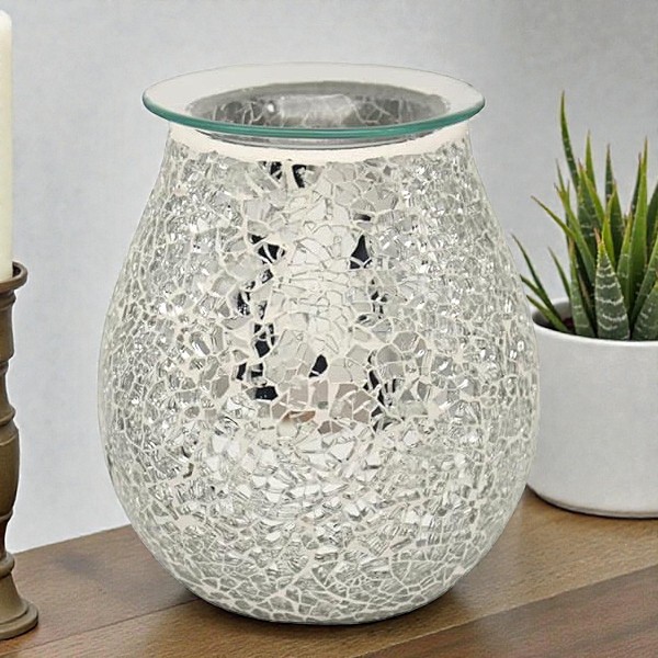 Wax Melt Warmer Oil Burner Electric Aroma Fragrance Diffuser Lamp Silver Mosaic