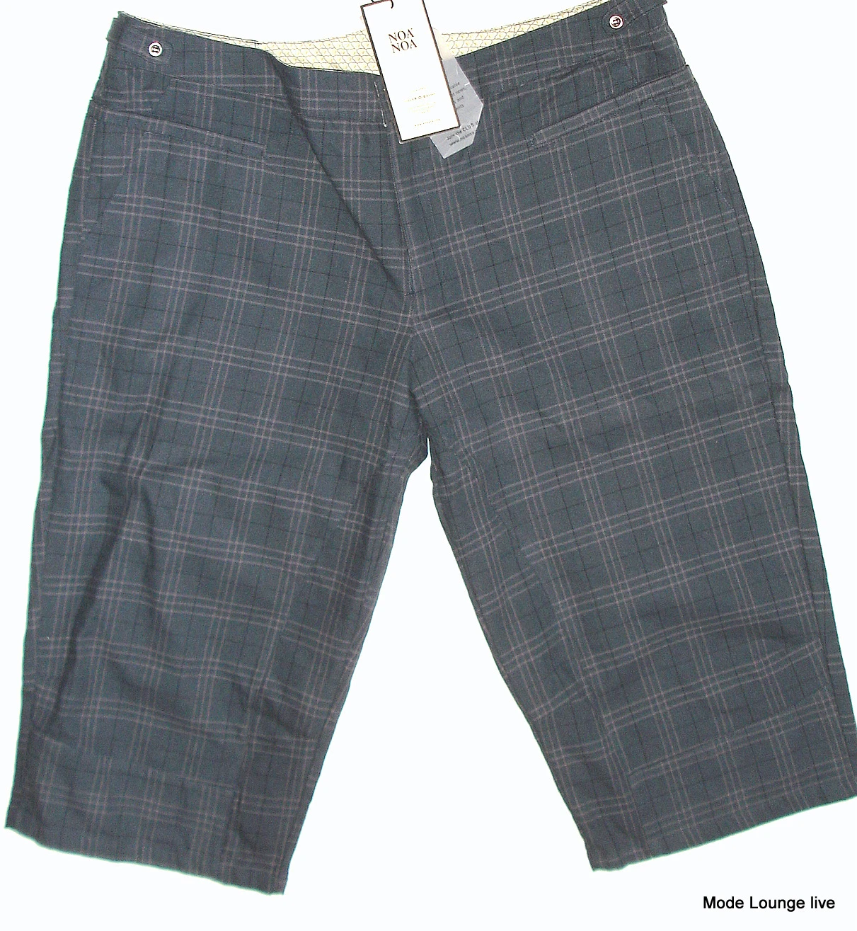Pants Noa Noa Blue Checkered Three-Quarter Capri S 36