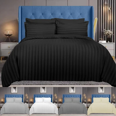 #BEDDING Luxury Best Ever Hotel Quality SATIN STRIPE DUVET/QUILT Cover with Pillowcase UK
