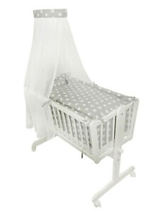 Berceau A Bascule Berceau Bebe Bois Blanc Set De Lit Points Matelas Neuf 1e Ebay