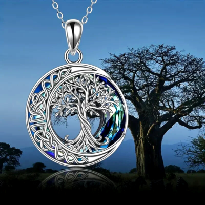Fashion Tree Of Life Crystal Pendant Necklace Jewelry Blue Silvery