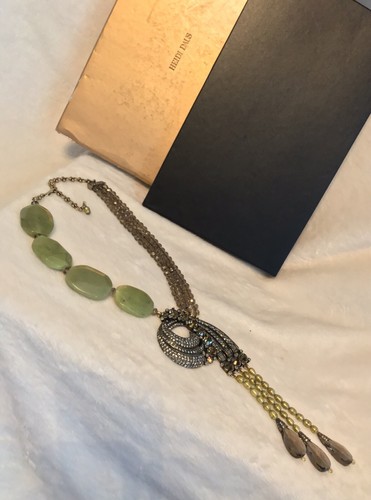 HEIDI DAUS Brown Bead and Green Agate Pearls ART DECO TASSEL NECKLACE - Picture 10 of 11