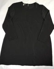 Citron Santa Monica Dress 2X Black Rayon Shift Long Sleeve Round Neck Classic