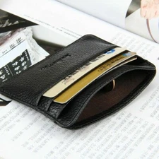 Black Slim Mens Credit Card Holder Front Pocket Wallet Card Case with ID Window