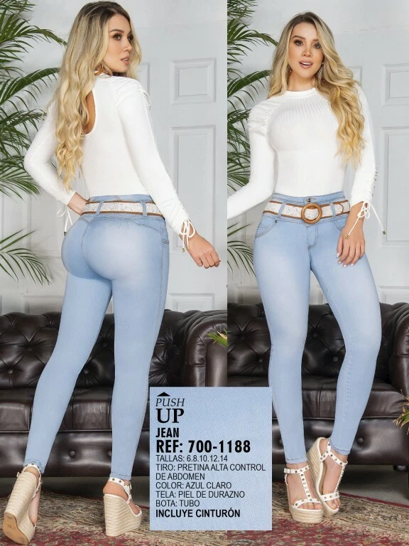 Colombian Push Up Light Blue Skinny Jeans Butt Lifter Stretch Levanta Cola  Slim