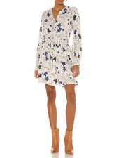Free People Lighten Up White Floral Long Sleeve V-Neck Boho Mini Dress XS