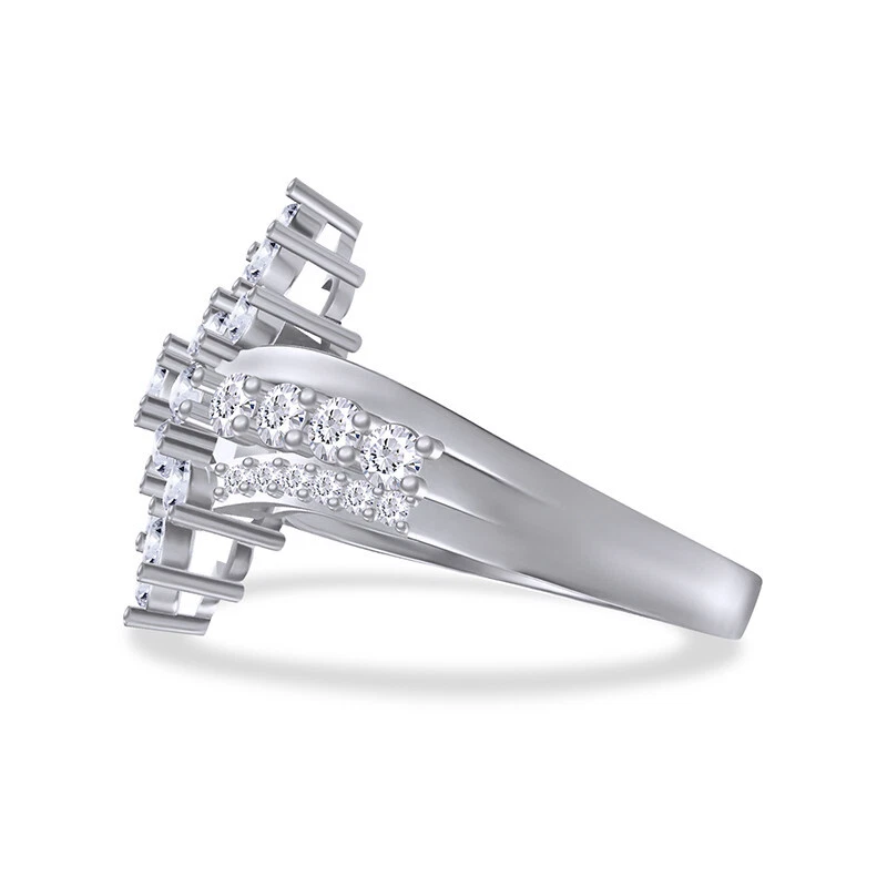 Cocktail Engagement Ring Round Cut Simulated Diamond 14K White Gold Plated 3 CT Foto 3 de 4