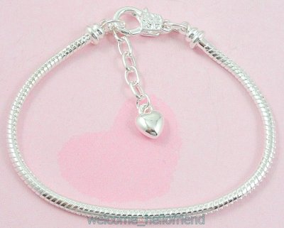5pcs Silver Lobster Clasp Snake Chain Charm Bracelets Fit European Beads P13
