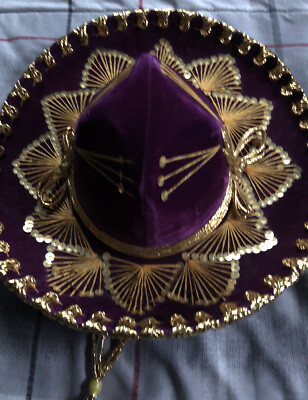 Authentic Mexican Sombrero Hat Pigalle Mariachi Purple/Gold  display picture 1