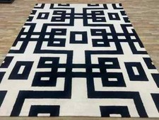 Black White Hand Tufted Rug Geometric Area Rug Loop Pile Pure Nz Wool Rugs