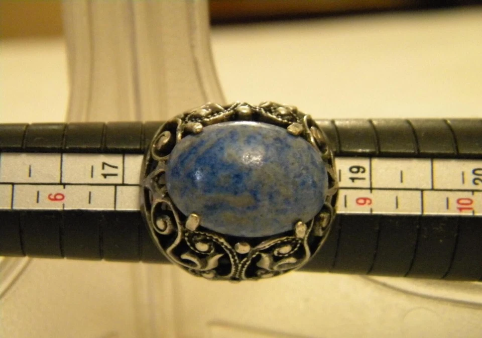 Vintage Silver Filigree Ring with Natural Blue Lapis Lazuli Stone Handmade Ant - Image 3 of 4