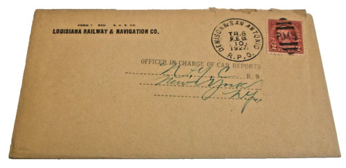 1927 LOUISIANA RAILWAY & NAVIGATION COMPANY USED ENVELOPE MKT RPO TO NYC
