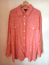 Jones New York Womens Linen Mix Shirt Jacket Shacket Xl Uk 20-22 Orange Roll Tab