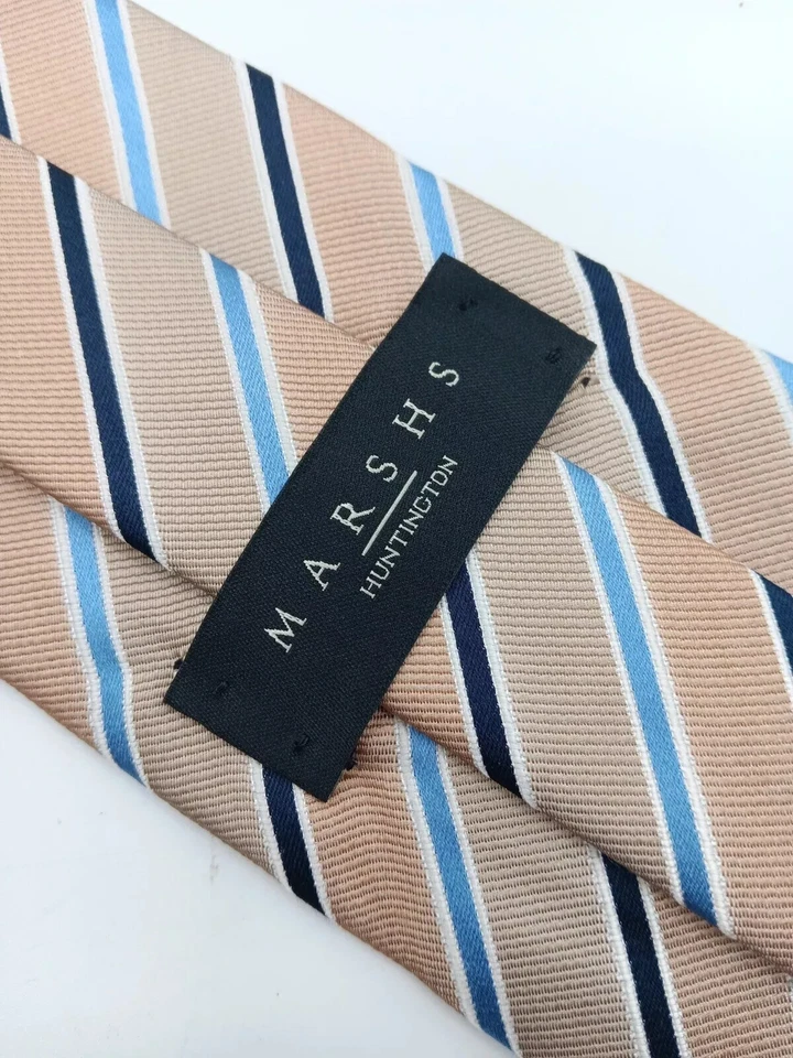🇺🇸 Marshs Huntington мужской многоцветный полоски шелковый галстук ручной работы в США 57x3 5/8 - Изображение 4 из 4