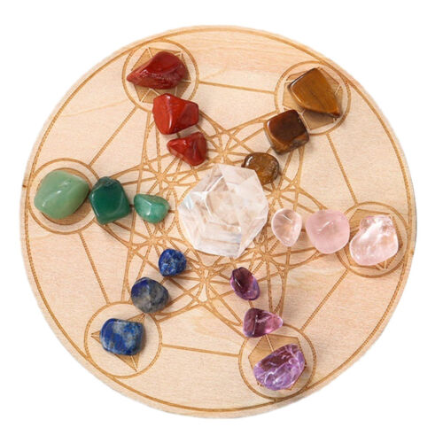 Geometry Grid Plate Chakras Stones Crystal Ornament Set Healing Meditation Kit - Picture 1 of 6
