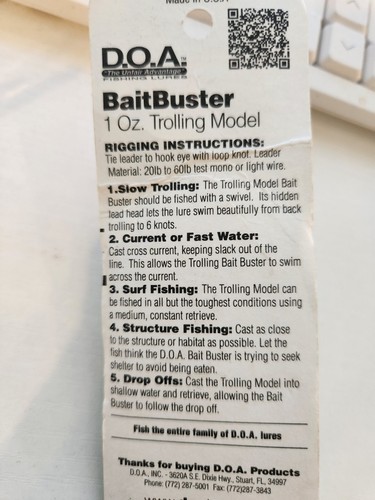 D.O.A. BAIT BUSTER TROLLING MODEL FISHING LURE - Picture 6 of 7