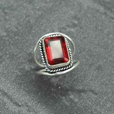 Beautiful  Red Garnet 925 Sterling Silver Band Statement Handmade All size