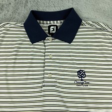 FJ FootJoy Polo Shirt Mens Large White Blue Stripe Outdoor Golf Business Casual