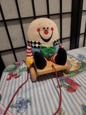 Vintage Eden Humpty Dumpty Plush Musical Pull Toy Wooden Base Learning Curve