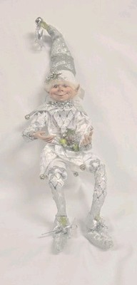 CHRISTMAS PIXIE ELF 18'' Silver DECORATIVE WIREFRAME DOLL 18'' ''Jester''