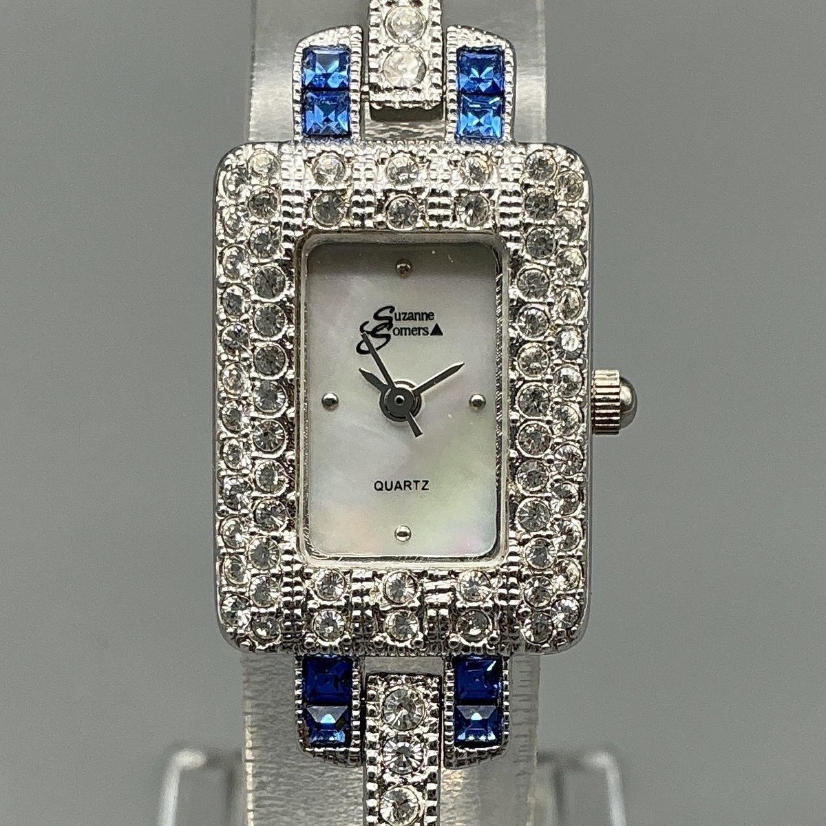 Montres-Émaux-Bijoux 1978 Suzanne Somers Womens Watch 18mm MOP Silver Tone Blue Crystals New