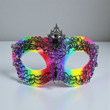 Mens masquerade mask, Black rainbow mask, Venetian mask, Prom mask, 2 in 1 mask