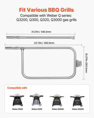 VEVOR Grill Burner Tube for Weber Q3200, Q300 (2013 & earlier), Q320, Q3000 (201