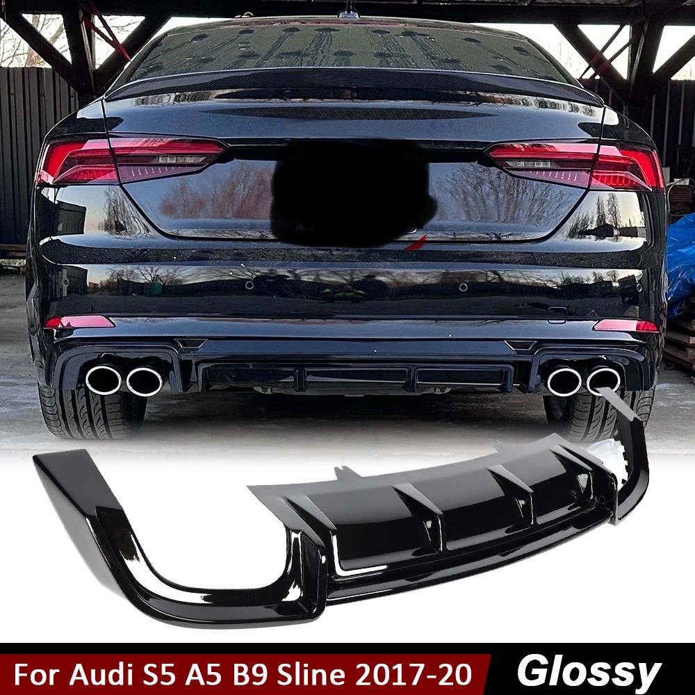 For Audi A5 B9 Sline S5 2017-2020 Gloss Black Rear Bumper Lip Diffuser Spoiler