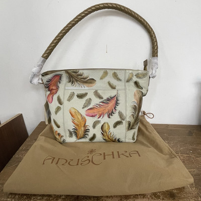 Anuschka handbemalte Ledertasche Schulter Federn