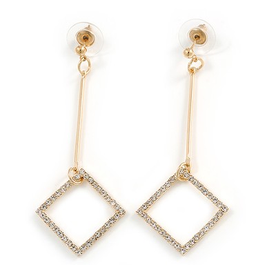Trendige geometrische Kristall Ohrhänger in goldfarbenem Metall - 60 mm lang