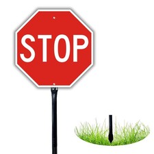 Stop Sign 12"x12" Stop Slow Sign with Strong 36  Steel Stake Rust Free Alumin...