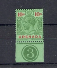 1921-31 Grenada - Stanley Gibbons No. 134, 10 shillini green and red emerald - P