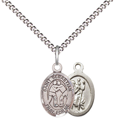 Pewter Small Saint Sebastian Wrestling Medal Pendant 18'' Lobster Claw Necklace