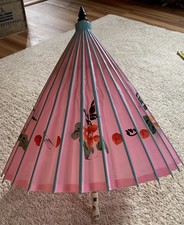 Hand painted Vintage Adult Parasol Umbrella Japanese ORIENTAL Pink 32 Diameter