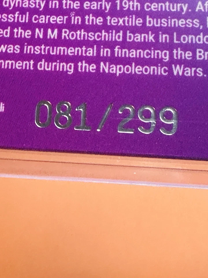 NATHAN MAYER ROTHSCHILD #24  2025 Cardsmiths Currency S5 TANZANITE Gem # 081/299 - Image 2 of 3