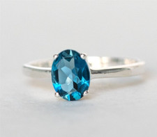 Natural London Blue Topaz Ring 925 Sterling Silver, December Birthstone Gemstone