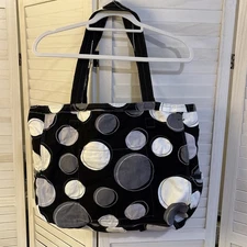 Thirty-One Retro Metro Black & White Polka Dot Canvas Tote/Shoulder Bag w/pocket