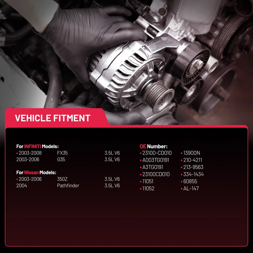 New Alternator For Infiniti G35 V6 3.5L 03-06 213-9563 11051 11052 90-27-3302 Foto 2 de 4