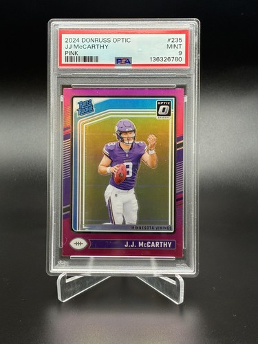 Panini Donruss 2024 J.J. McCarthy #303 Optic Preview Pink Vikings PSA 9