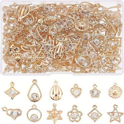 1box 168pcs 12 style Iron Rhinestone Cubic Zirconia Light Dangle Pendants
