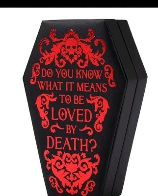 Gothic Style Coffin Jewelry Box  ,faux Leather, Red Velvet Lined, Love Poem 